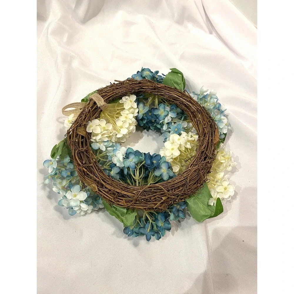 blue & white fake floral hanging wreath home decor spring summer flowers
